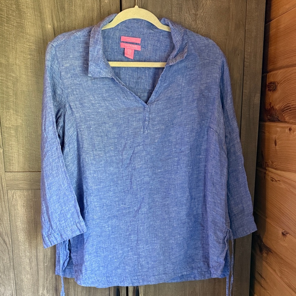 Isaac Mizrahi 100% linen Blue Women's Top
